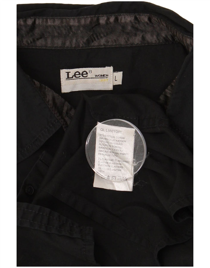 Γυναικείο κοντομάνικο πουκάμισο LEE UK 16 μεγάλο μαύρο βαμβακερό