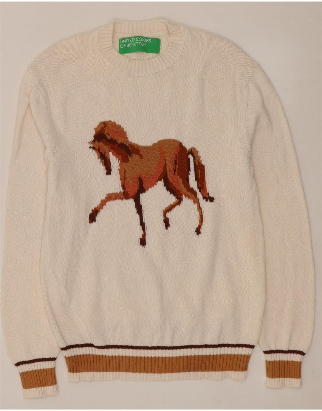 Γυναικείο πουλόβερ BENETTON Graphic Crew Neck Jumper UK 14 Medium White