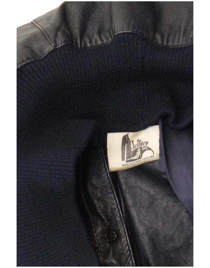 Vintage Γυναικείο Bomber Δερμάτινο Μπουφάν UK 14 Medium Navy Blue Leather