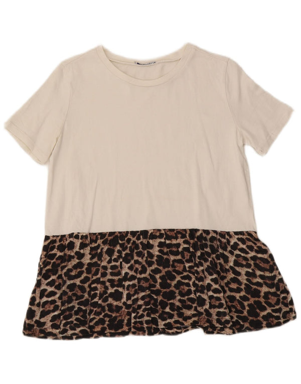 Zara Γυναικεία Μπλούζα Τοπ UK 12 Medium White Animal Print