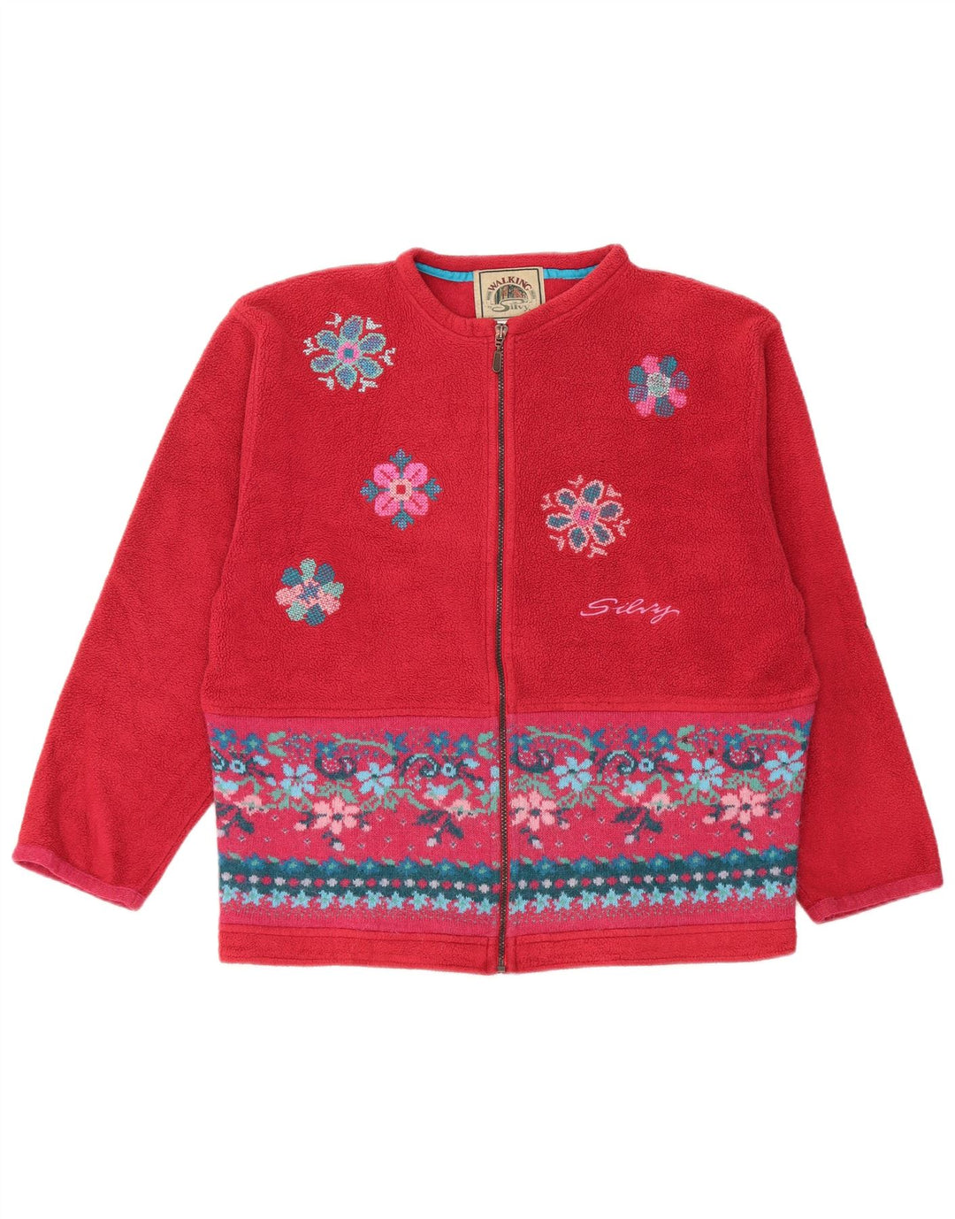 Silvy Γυναικείο Oversized Fleece Jacket UK 14 Medium Red Floral Polyester