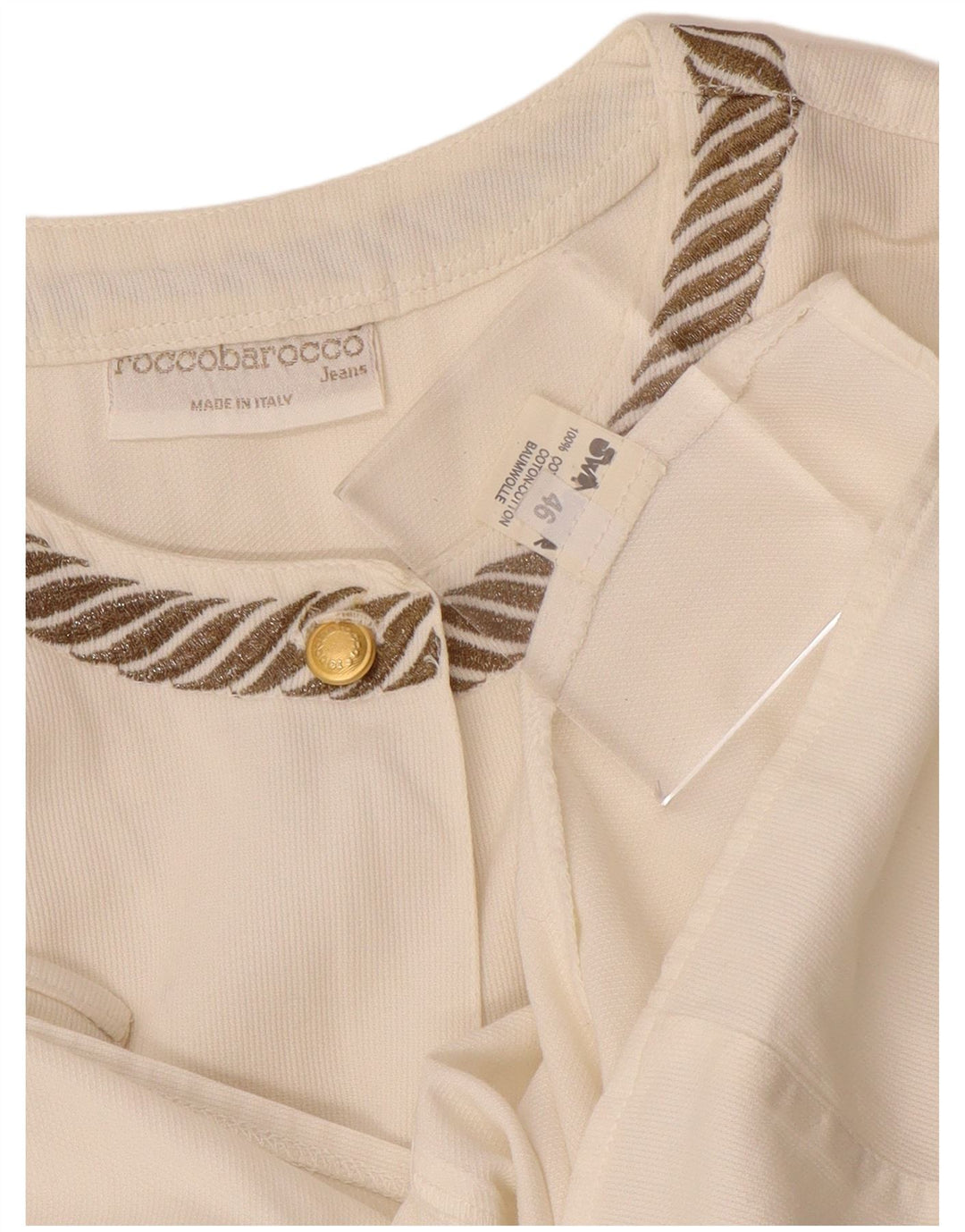 ROCCOBAROCCO Γυναικείο Πουκάμισο Μπλούζα IT 46 Μεγάλο Λευκό Βαμβακερό Ριγέ