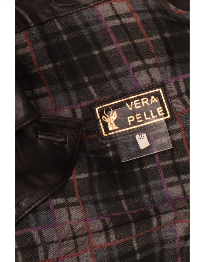 Vintage Γυναικείο Oversized Δερμάτινο Παλτό IT 56 Large Μαύρο Δερμάτινο