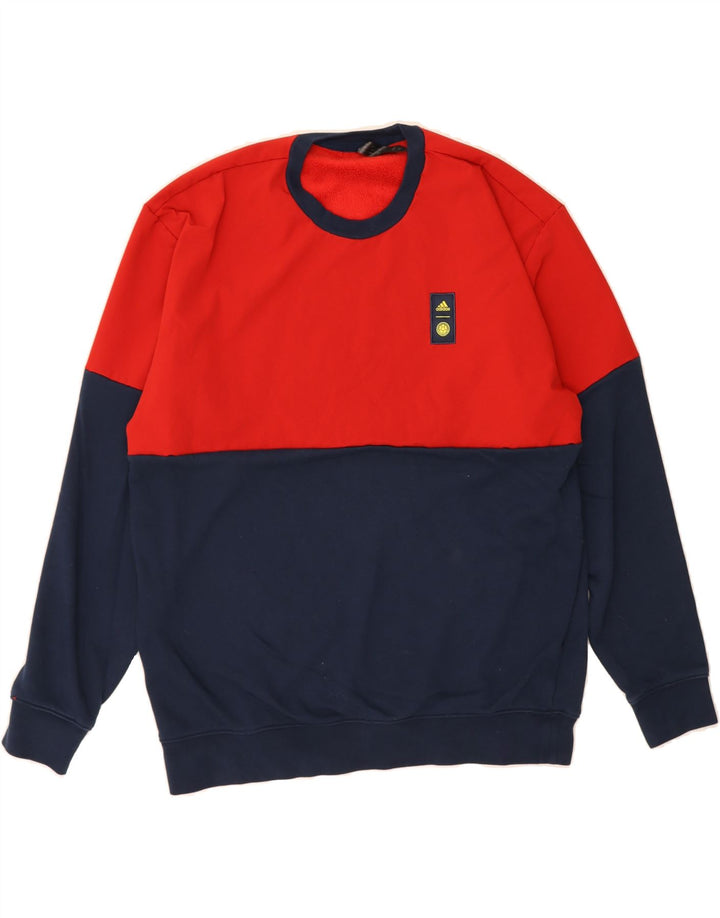 ADIDAS Mens Sweatshirt Jumper Large Red Colourblock Cotton Vintage Adidas and Second-Hand Adidas from Messina Hembry 