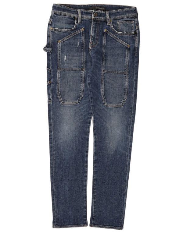 Jeckerson Womens Cargo Tapered Jeans W30 L30 Blue Cotton
