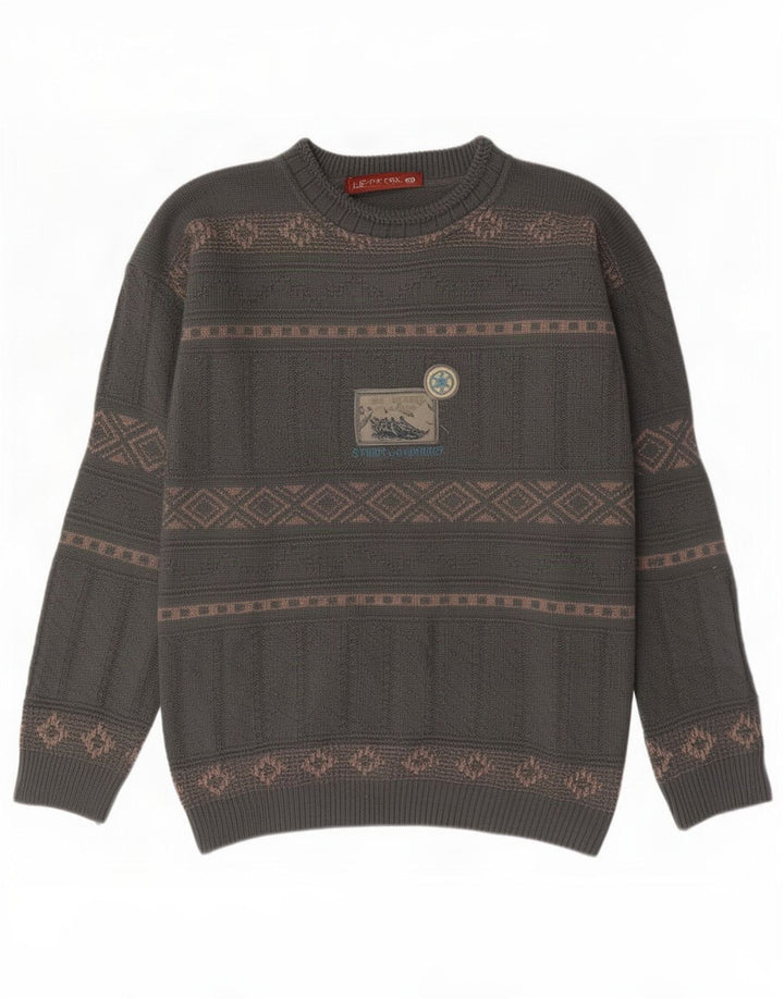 Ανδρικό πουλόβερ Xavier Boat Neck Jumper Medium Grey Geometric Wool