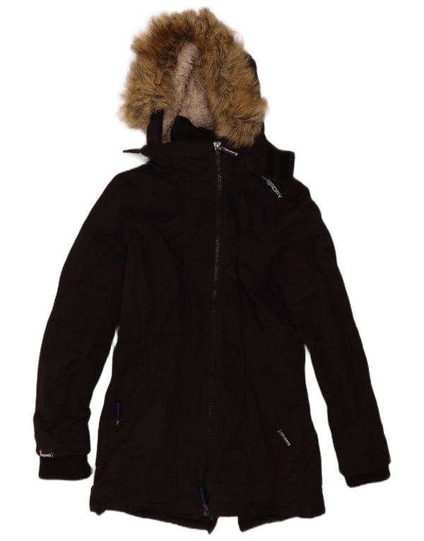 Superdry Womens The windparka Hooded Sherpa Parka Jacket UK 14 Medium Black