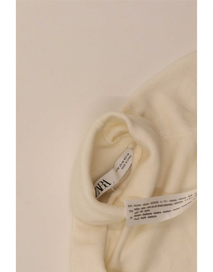 Zara γυναικείο κοντομάνικο πουλόβερ με ρολό λαιμόκοψη UK 12 Medium White