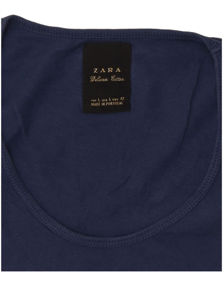 Γυναικείο T-Shirt ZARA Top UK 14 Large Navy Blue από βαμβάκι