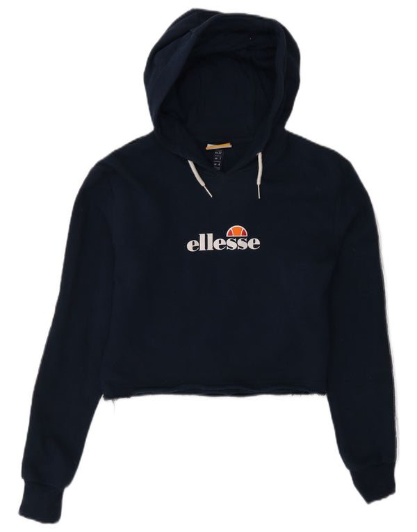 Ellesse Γυναικείο Γραφικό Crop Hoodie Jumper UK 4 XS Navy Blue Cotton