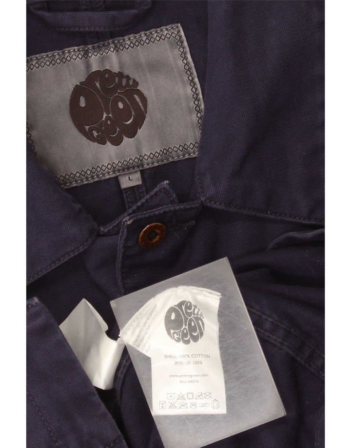 Pretty Green Mens Utility Jacket UK 40 Large Navy Blue Cotton