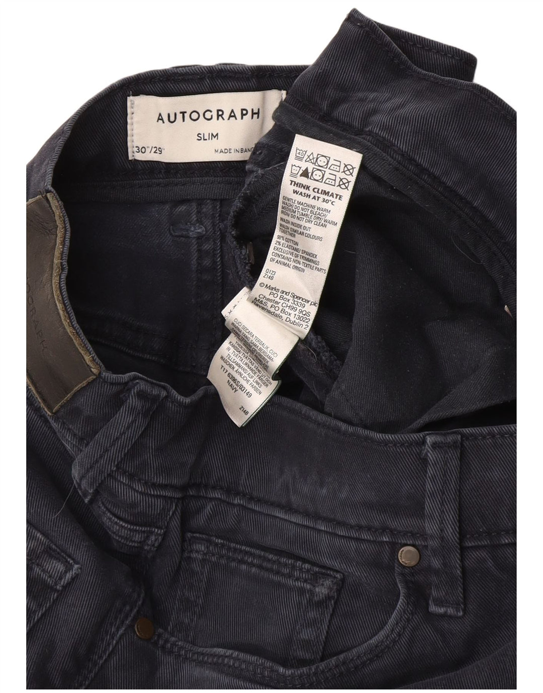 Marks & Spencer Ανδρικό Autograph Slim Jeans W30 L29 Navy Blue Cotton