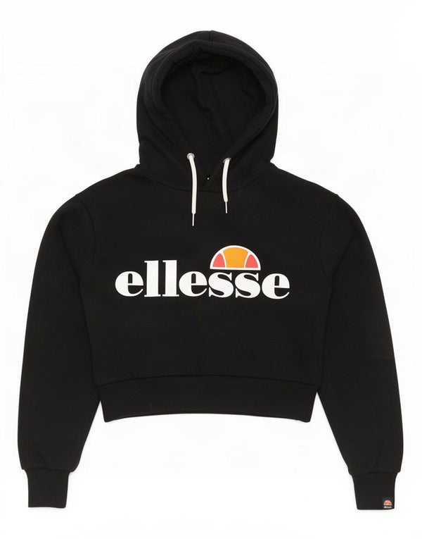 Ellesse Γυναικείο Γραφικό Crop Hoodie Jumper UK 8 Small Black Cotton