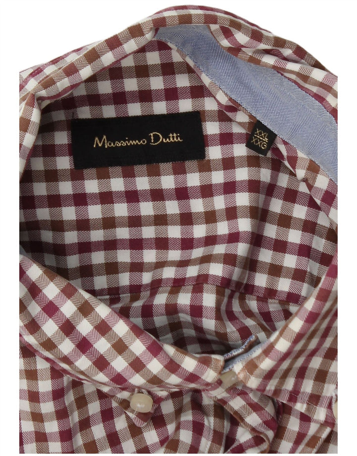 Ανδρικό πουκάμισο φανελένιο Massimo Dutti 2XL Βουργουνδίας Gingham