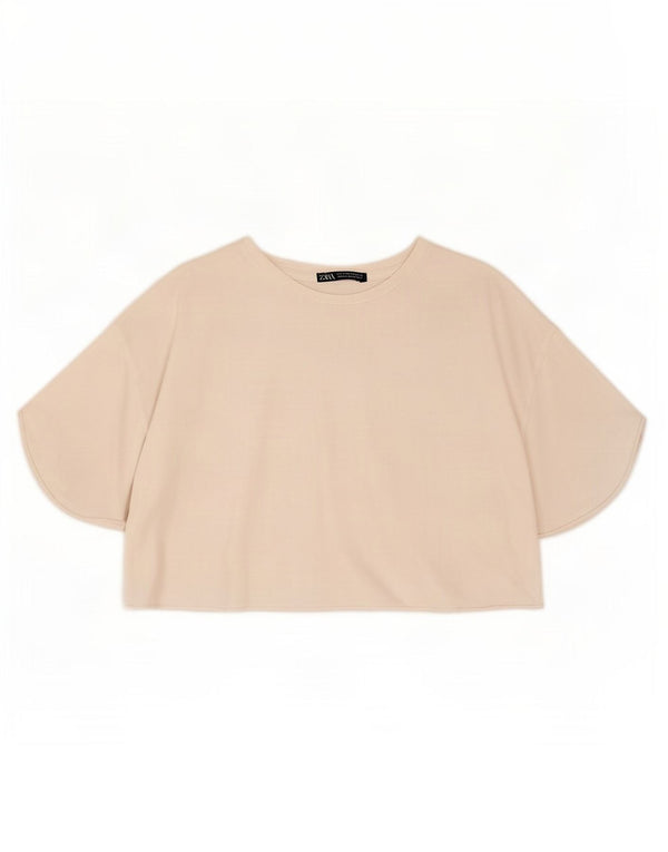 Zara Γυναικείο T-Shirt T-Shirt Top UK 14 Medium White Βαμβακερό