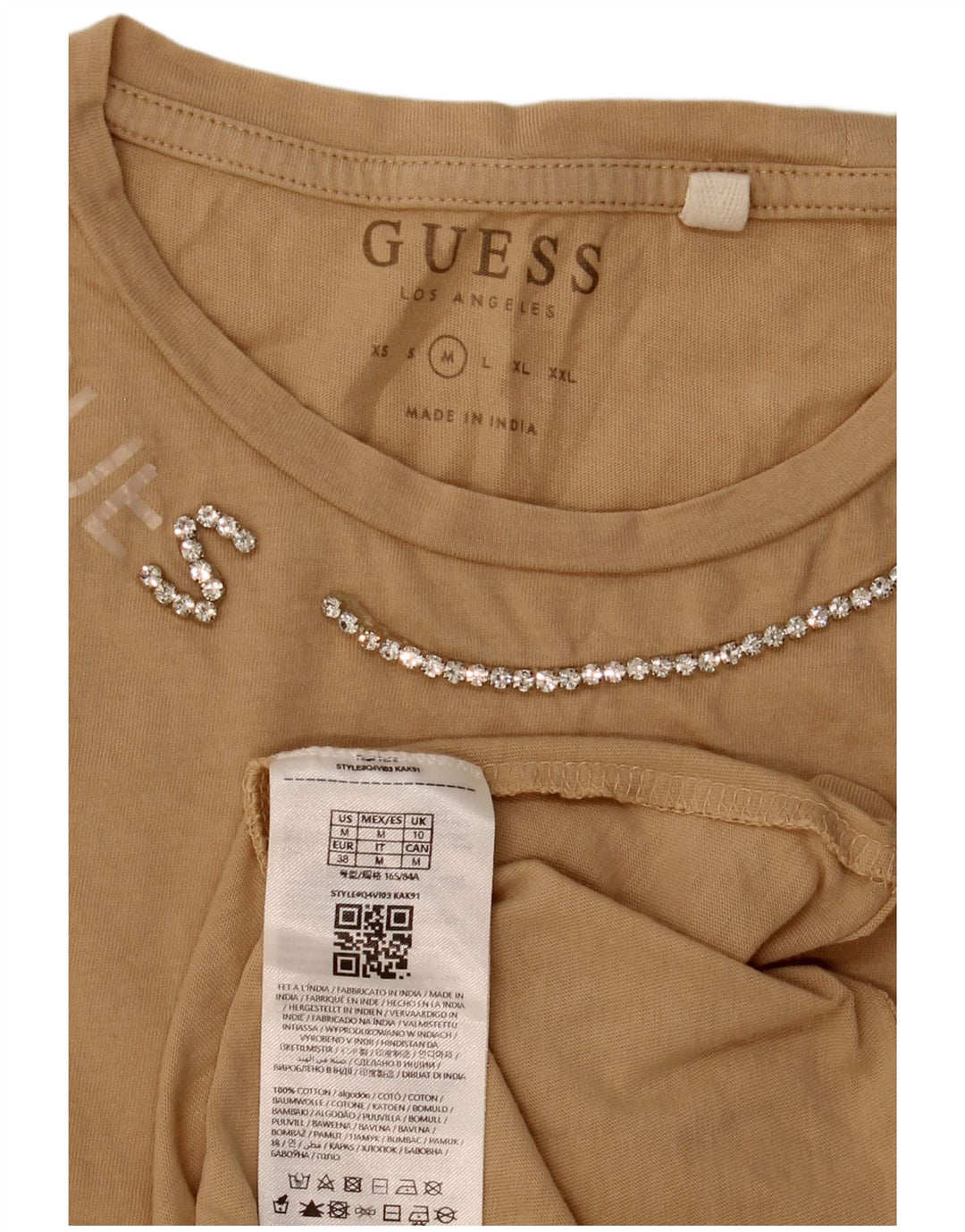 Guess Γυναικείο T-Shirt Top UK 12 μεσαίο μπεζ βαμβακερό