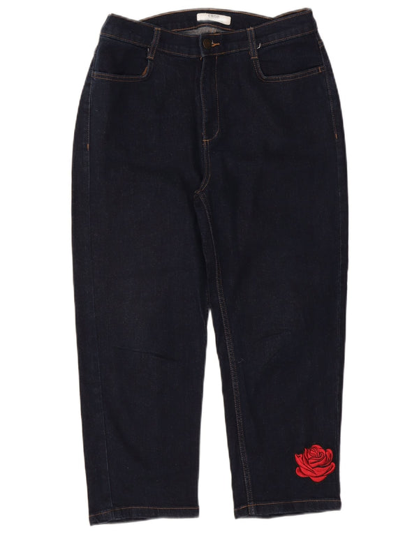 Marks & Spencer Graphic Cropped Jeans UK 14 Large W32 L22 Navy Blue