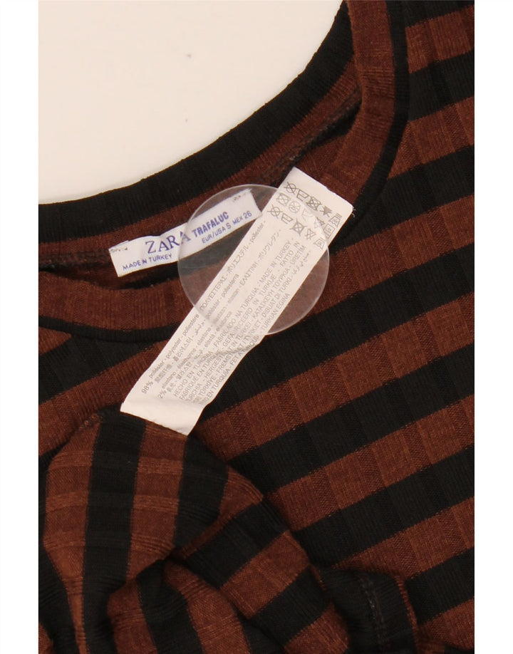 ZARA Γυναικείο φόρεμα 3/4 Bodycon UK 10 Μικρό καφέ ριγέ πολυεστέρα