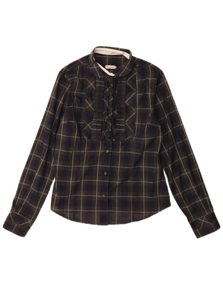 Henry Cottons Γυναικείο βολάν μπλουζάκι μπροστινό IT 48 XL Navy Blue Check Cotton