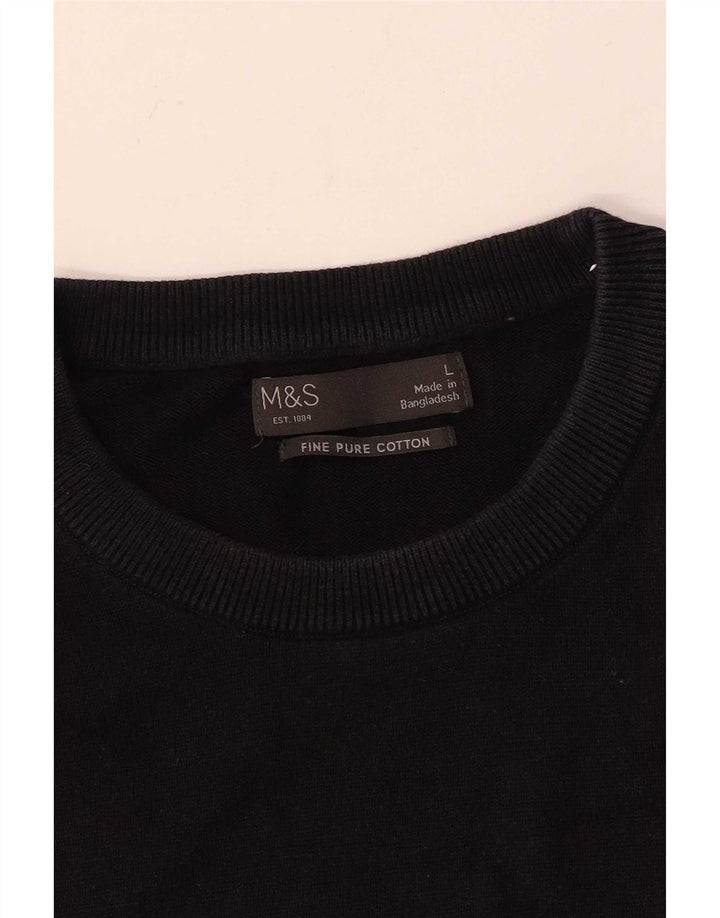 Marks & Spencer Ανδρικό πουλόβερ με λαιμόκοψη, μεγάλο μαύρο βαμβακερό