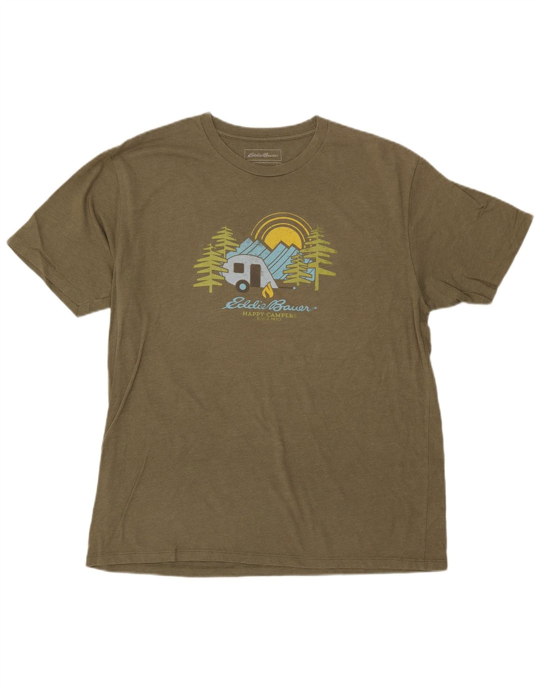EDDIE BAUER Ανδρικό γραφικό T-Shirt Top μεγάλο χακί βαμβακερό