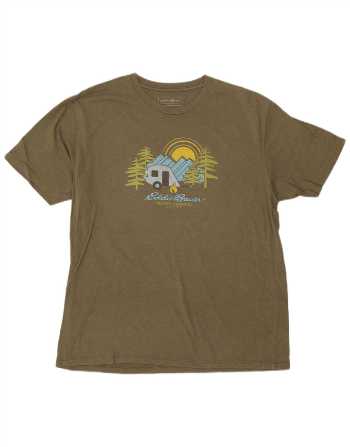 EDDIE BAUER Ανδρικό γραφικό T-Shirt Top μεγάλο χακί βαμβακερό