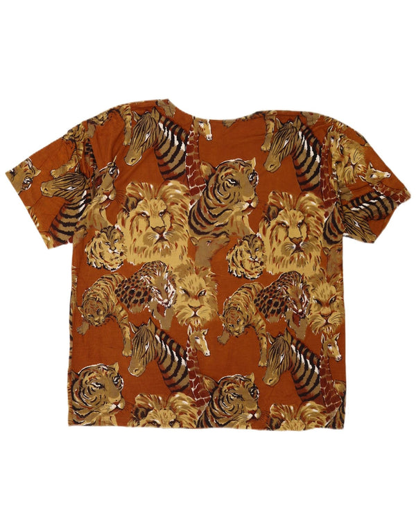 Vintage γυναικείο T-Shirt τοπ UK 16 Large Brown Animal Print Viscose