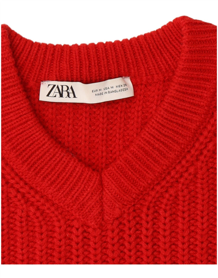 Zara Γυναικείο πουλόβερ με λαιμόκοψη μεγάλου μεγέθους V-neck UK 14 Medium Red