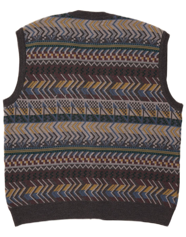 Ανδρικό vintage αμάνικο πουλόβερ IT 56 XL Γκρι γεωμετρικό μαλλί