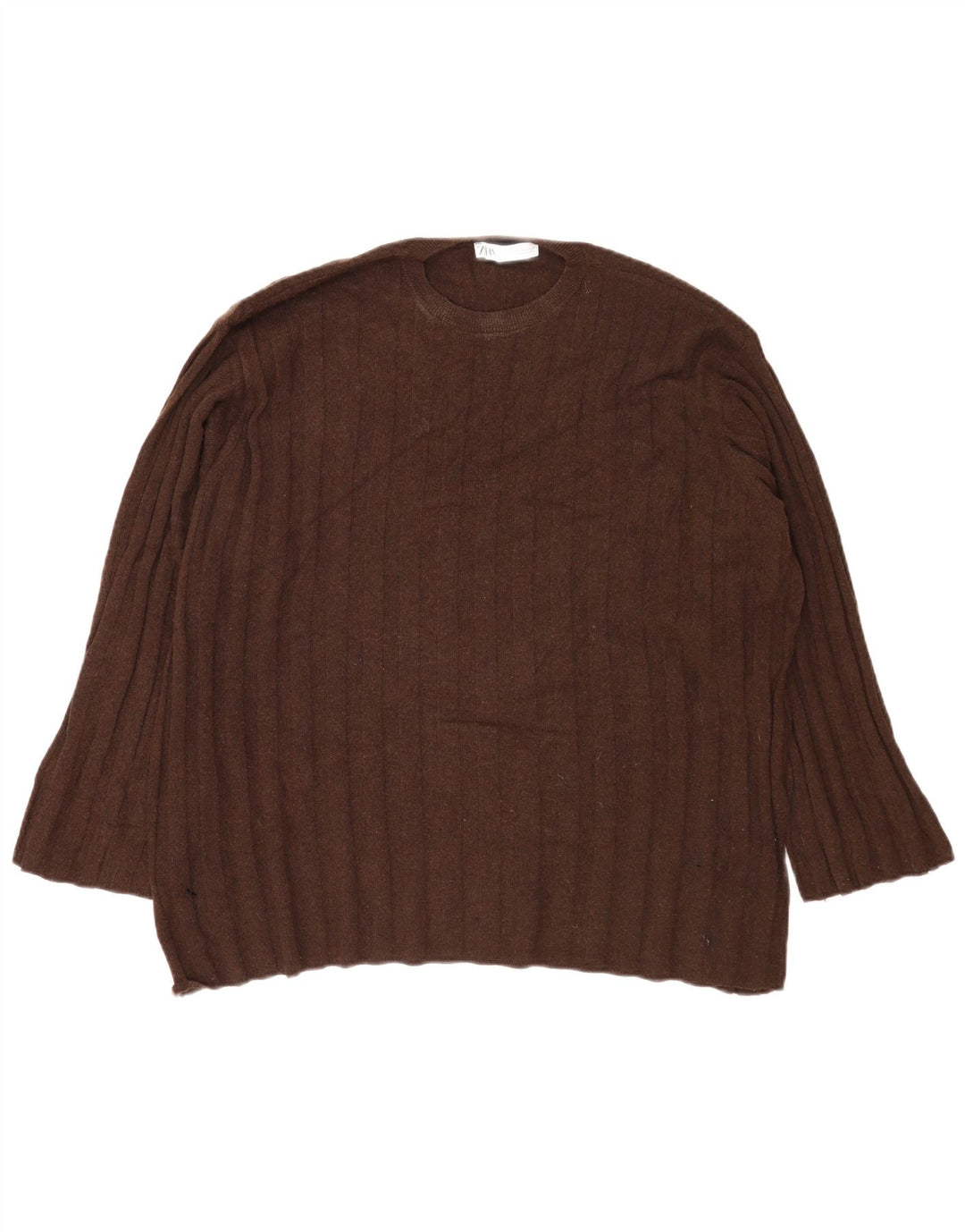 Zara γυναικείο πουλόβερ υπερμεγέθη Crew Neck Jumper UK 14 Μεσαίο καφέ πολυαμίδιο