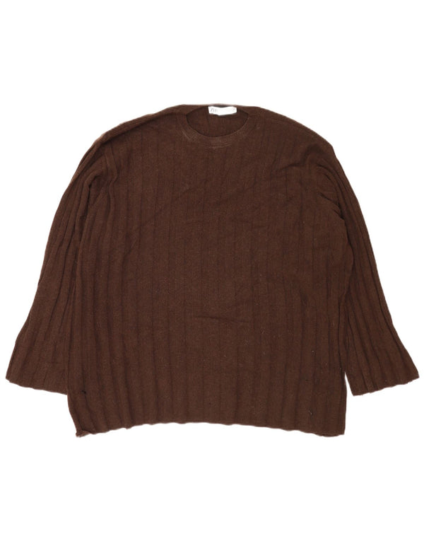 Zara γυναικείο πουλόβερ υπερμεγέθη Crew Neck Jumper UK 14 Μεσαίο καφέ πολυαμίδιο
