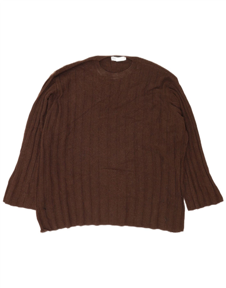Zara γυναικείο πουλόβερ υπερμεγέθη Crew Neck Jumper UK 14 Μεσαίο καφέ πολυαμίδιο