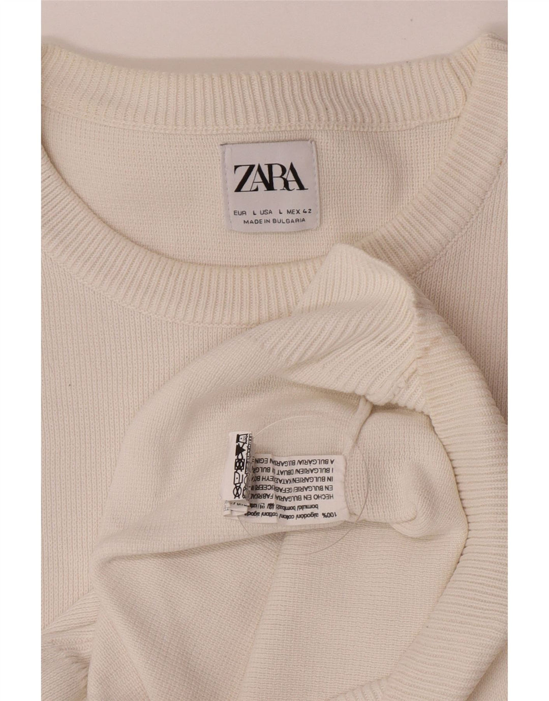 Ανδρικό πουλόβερ Zara με λαιμόκοψη μεγάλο λευκό βαμβακερό