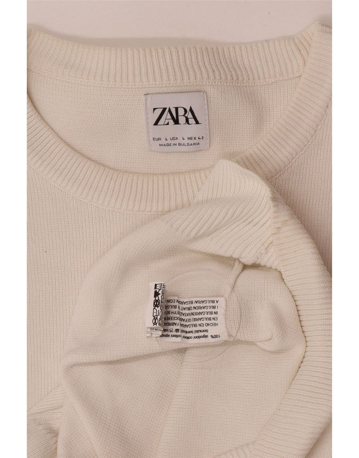 Ανδρικό πουλόβερ Zara με λαιμόκοψη μεγάλο λευκό βαμβακερό
