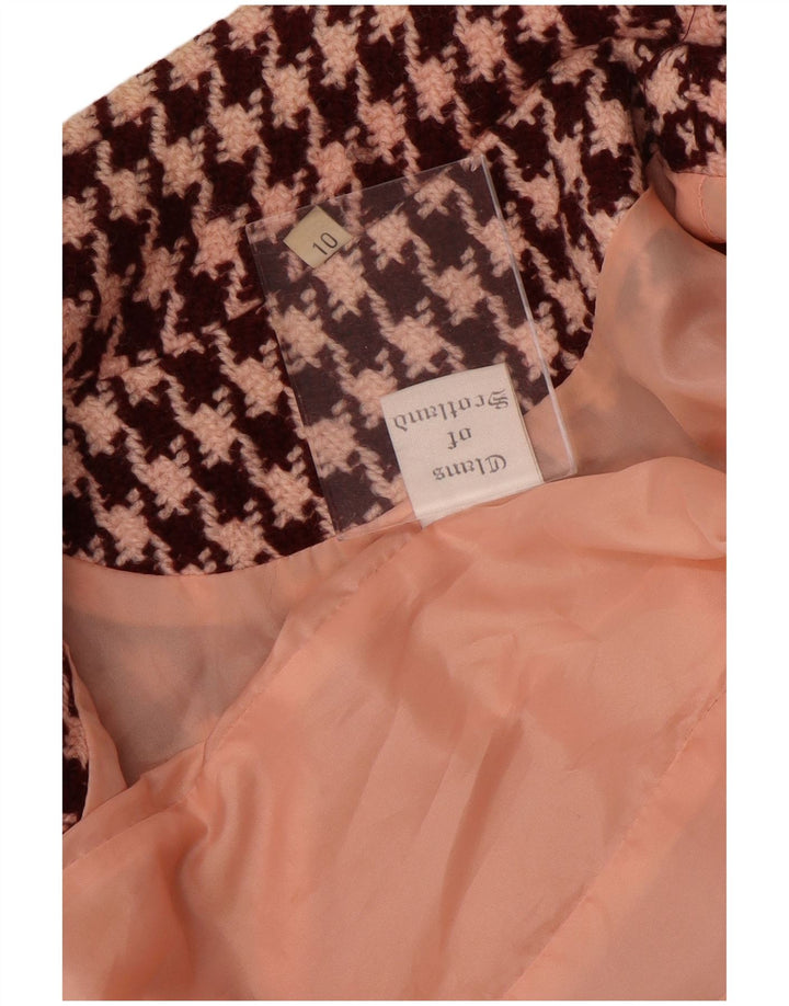 Vintage γυναικείο πανωφόρι UK 10 Small Burgundy Houndstooth μαλλί