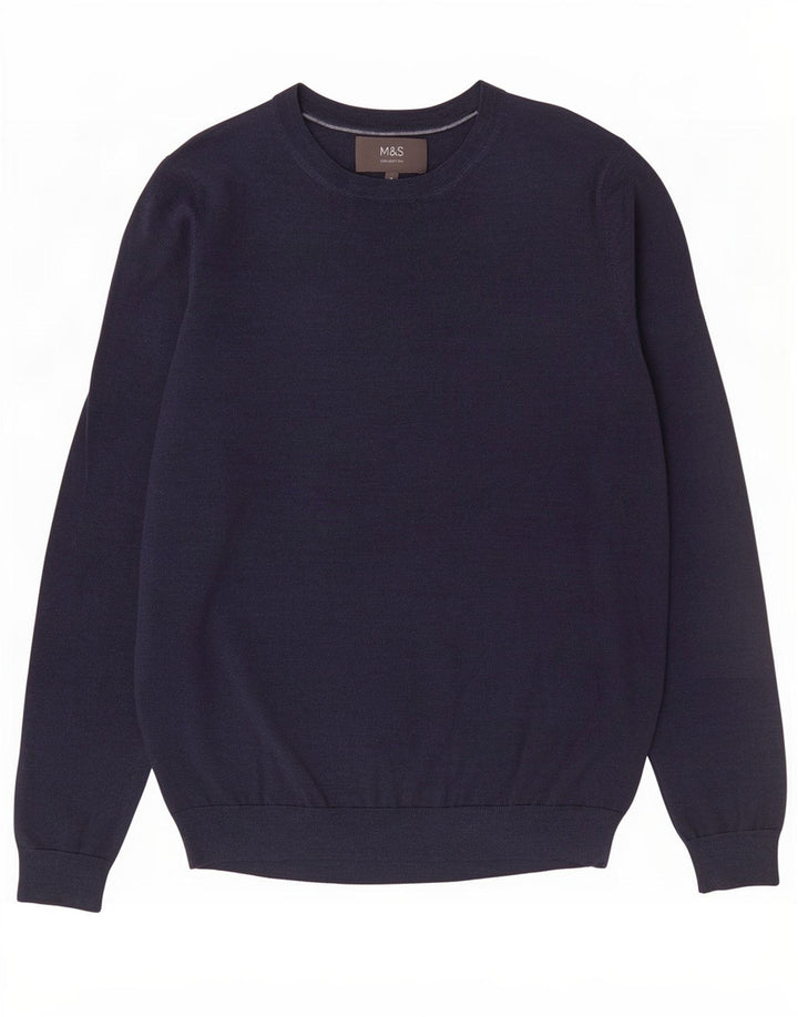 Ανδρικό πουλόβερ Marks & Spencer Boat Neck Jumper Medium Navy Blue Μαλλί Merino