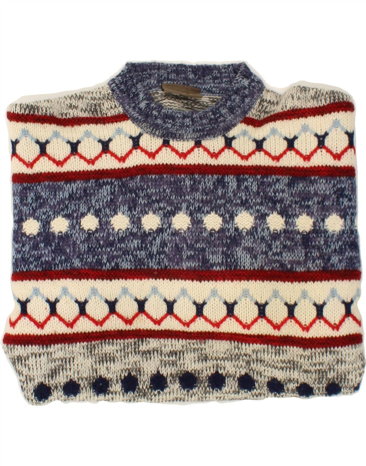 SEVRES Ανδρικό πουλόβερ με λαιμόκοψη IT 50 Medium Blue Fair Isle Wool