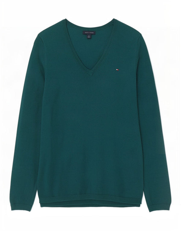 Tommy Hilfiger Γυναικείο πουλόβερ με λαιμόκοψη με V λαιμόκοψη UK 10 μικρό πράσινο βαμβακερό