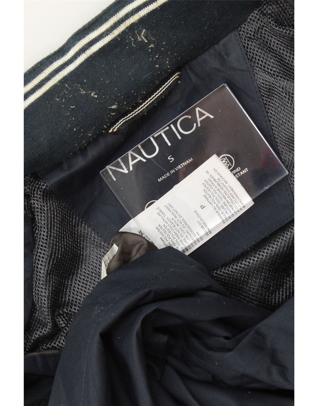NAUTICA Mens Graphic Bomber Jacket UK 36 Small Navy Blue Polyester Vintage Nautica and Second-Hand Nautica from Messina Hembry 