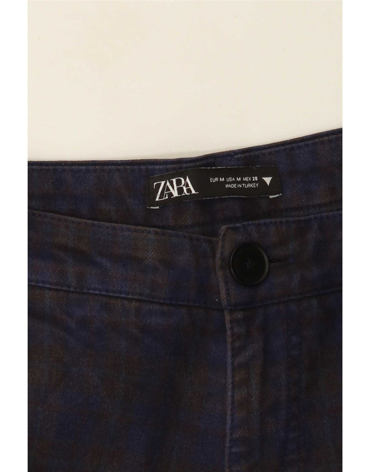 Zara Γυναικείο ίσιο παντελόνι Cargo Medium W28 L28 Navy Blue Check