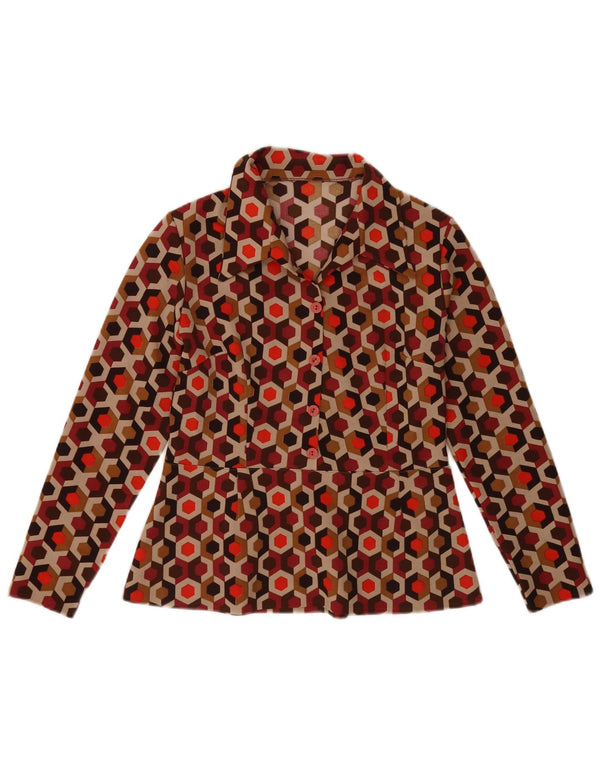 VINTAGE Γυναικεία μακρυμάνικη μπλούζα τοπ UK 12 Μεσαία Πολύχρωμη Γεωμετρική