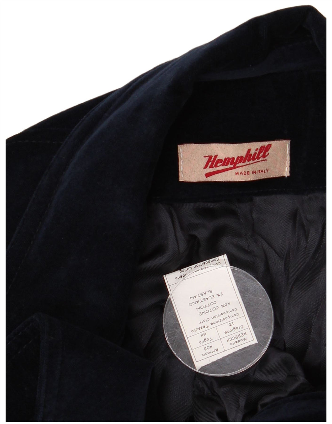 Vintage γυναικείο βελούδινο σακάκι 2 κουμπιών IT 44 μεσαίο μπλε βαμβακερό