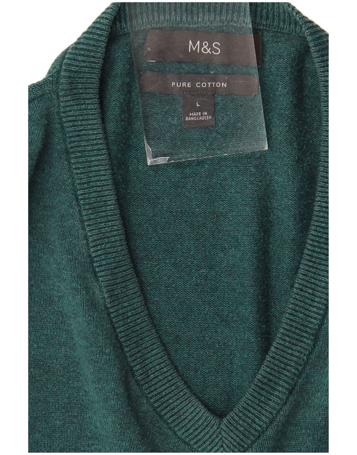 Marks & Spencer Ανδρικό πουλόβερ με λαιμόκοψη με λαιμόκοψη μεγάλο μπλε βαμβακερό