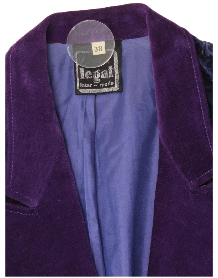 Vintage γυναικείο βελούδινο σακάκι μπλέιζερ με 1 κουμπί EU 38 Medium Navy Blue Floral