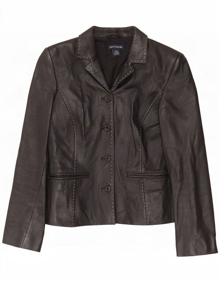 Ann Taylor Γυναικείο Δερμάτινο Μπουφάν UK 6 XS Μαύρο με 4 κουμπιά
