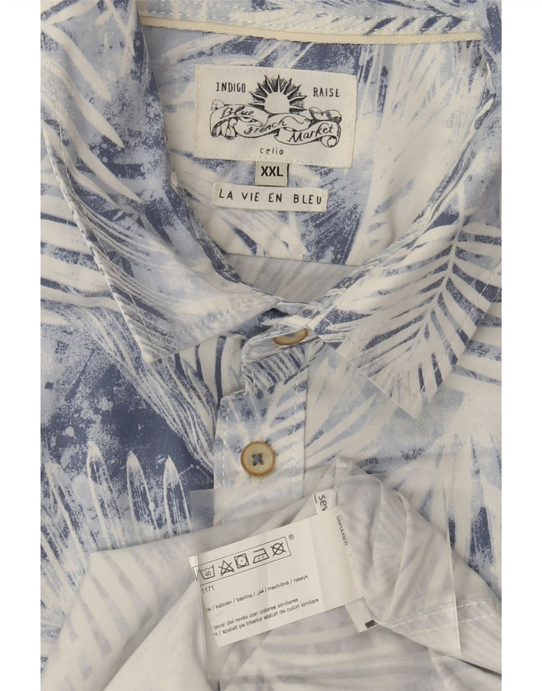 Ανδρικό κοντομάνικο πουκάμισο Celio 2XL Μπλε φλοράλ βαμβακερό
