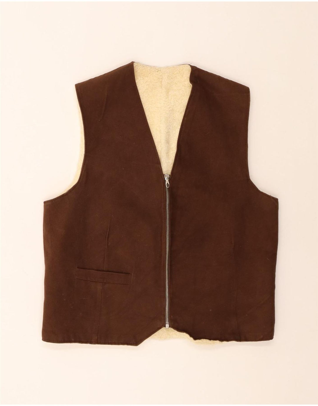 Vintage Mens Shearling Gilet UK 38 Medium Brown