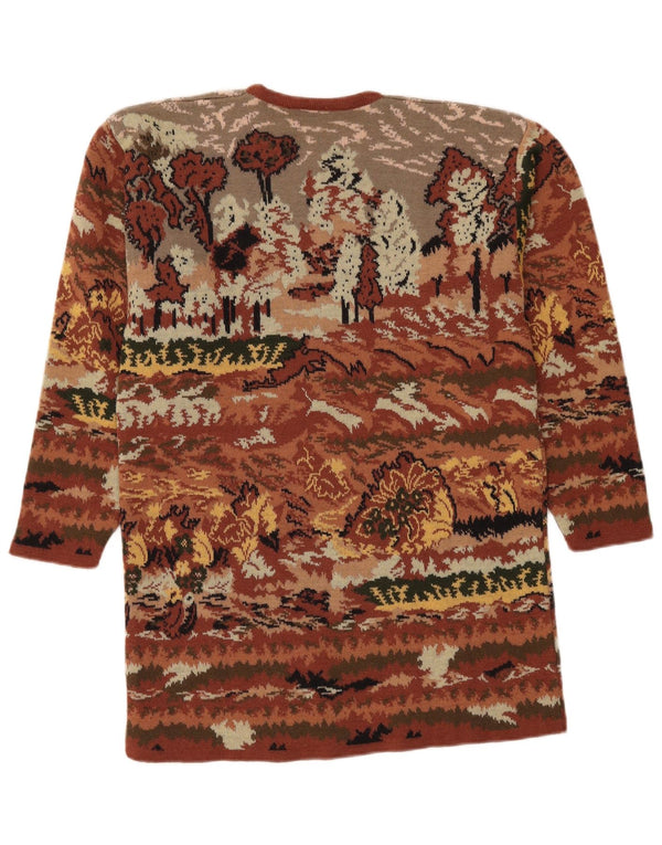 Vintage γυναικείο πουλόβερ με λαιμόκοψη UK 14 Large Brown Floral