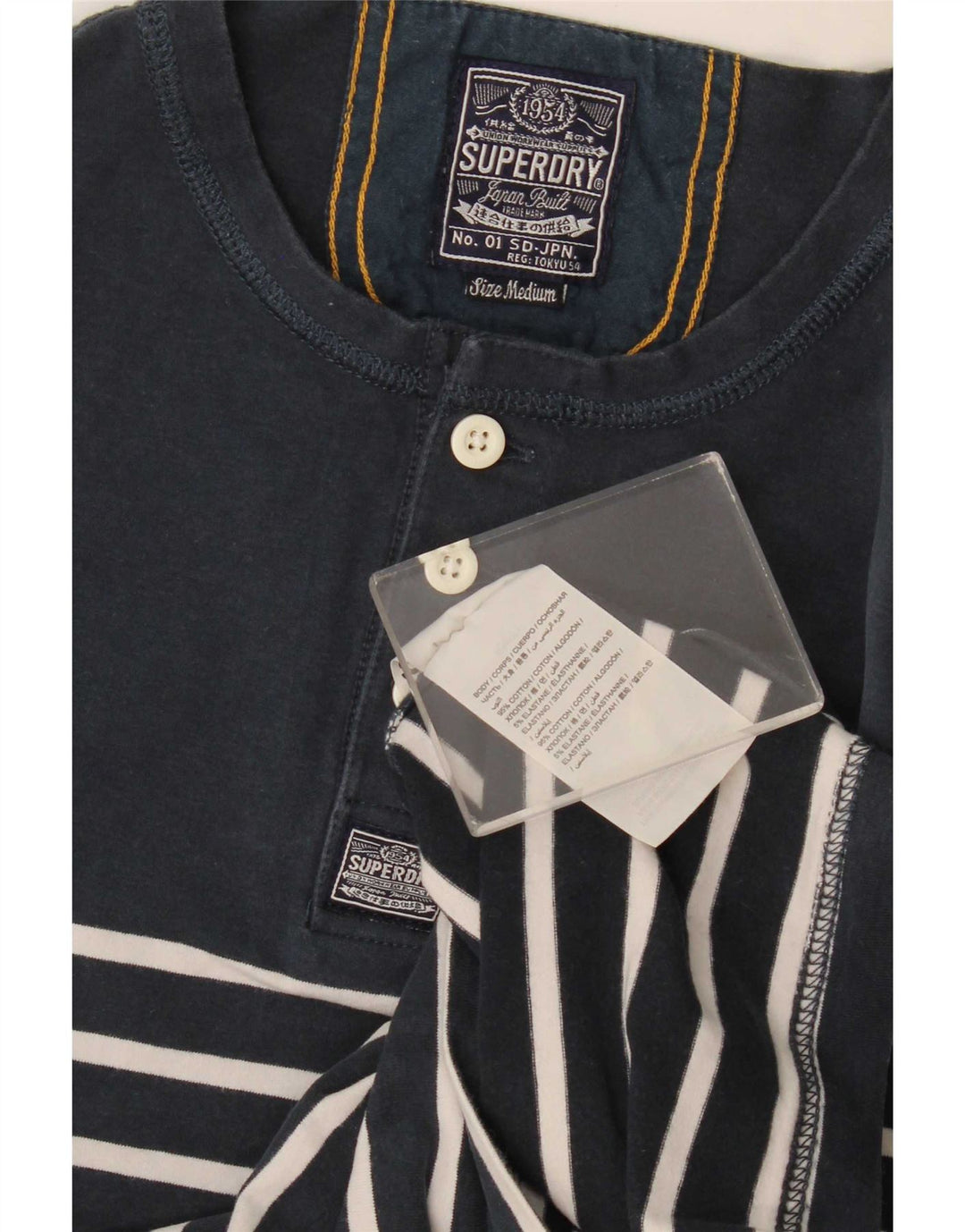 Ανδρικό κανονικό μπλουζάκι Superdry με μακρυμάνικο μεσαίο μπλε ριγέ βαμβακερό
