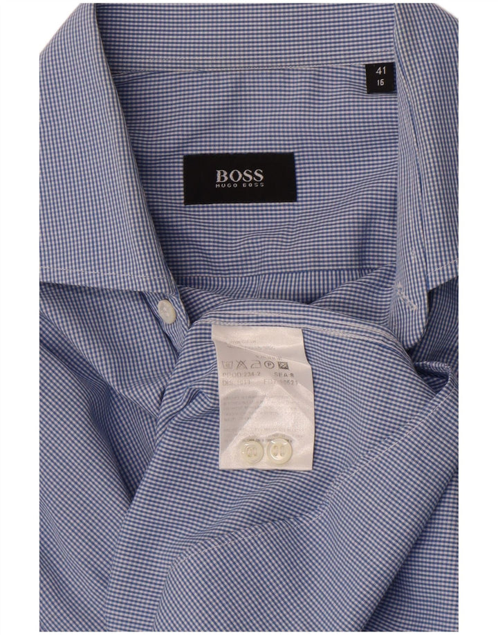 Ανδρικό πουκάμισο Hugo Boss Νούμερο 41 16 Μεγάλο μπλε βαμβακερό Gingham